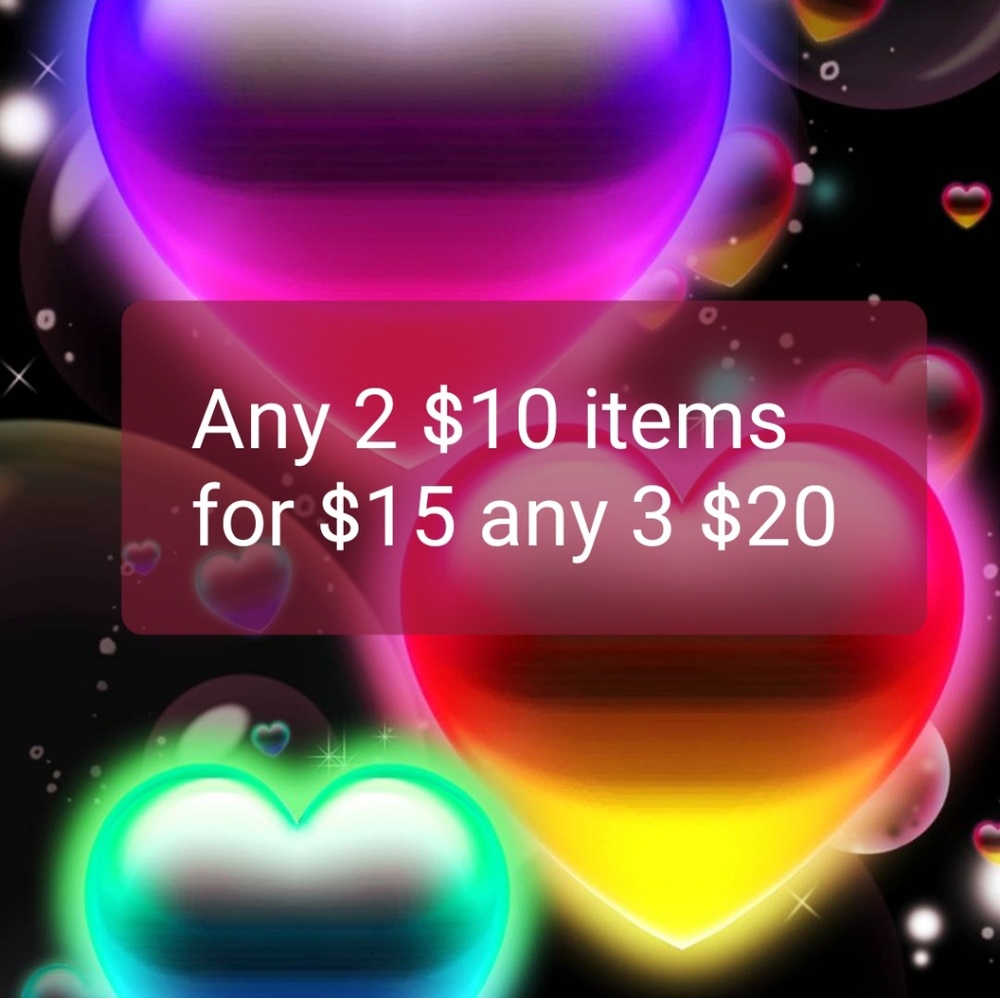 Any two $10 items for $15 or 3  for $20
